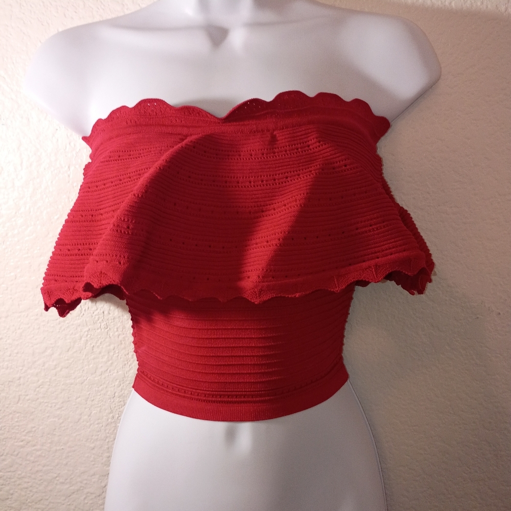 Anthropologie Red Strapless Crop Top Size XS NWT
